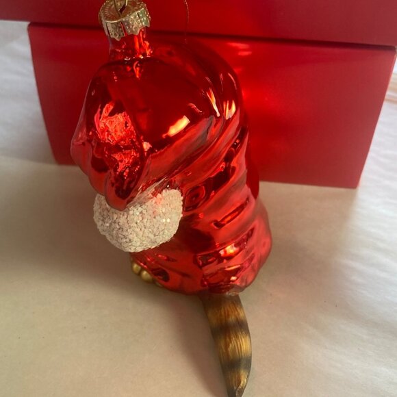 Vintage Kurt Adler Linnea Riley Glass Cat in Santa Hat Ornament Art Inst Chicago - Picture 7 of 8